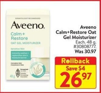 Walmart Aveeno Calm + Restore Oat Gel Moisturizer. 48 g offer