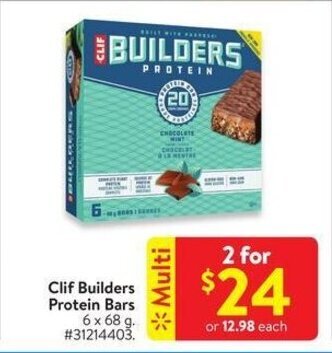 Walmart Clif Builders Protein Bars, 6 x 68 g offer