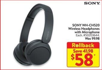 Walmart SONY WH-CH520 Wireless Headphones with Microphone offer