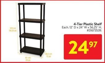 Walmart 4-Tier Plastic Shelf Each. 12" D x 24" W x 56.25" H. offer