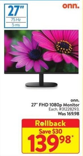 Walmart onn. 27" FHD 1080p Monitor offer