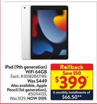 Walmart iPad (9th generation) WiFi 64GB offer