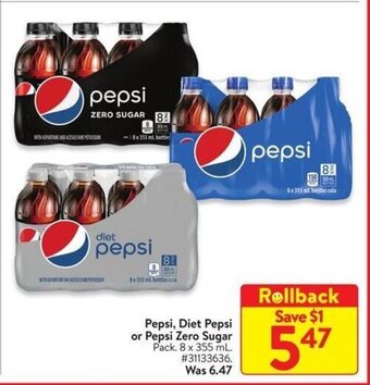 Walmart Pepsi, Diet Pepsi or Pepsi Zero Sugar Pack. 8 x 355 mL offer