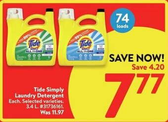 Walmart Tide Simply Laundry Detergen. 3.4 ALL IN ONE offer