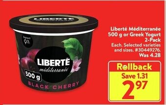 Walmart Liberté Méditerranée 500 g or Greek Yogurt 2 - Pack offer