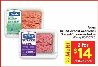 Walmart Prime Raised without Antibiotics Ground Chicken or Turkey 454 g offer