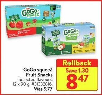 Walmart GoGo squeeZ Fruit Snack. 12 x 90 g offer
