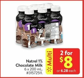 Walmart Natrel 1% Chocolate Milk 6 x 200 mL offer