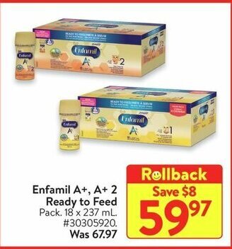 Walmart Enfamil A+, A+ 2 Ready to Feed Pack. 18 x 237 mL offer