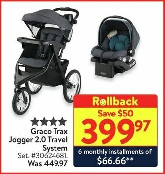 Walmart Graco Trax Jogger 2.0 Travel Rollback Save $50 offer