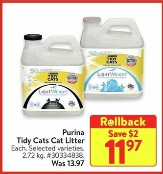 Walmart Purina Tidy Cats Cat Litter. 2.72 kg offer