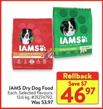 Walmart IAMS Dry Dog Food. 13.6 kg offer
