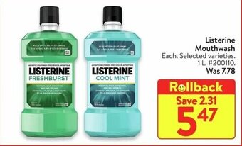 Walmart Listerine Mouthwash, 1L offer