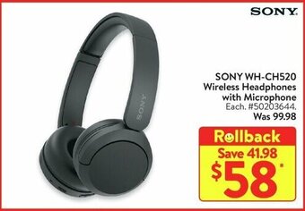 Walmart SONY WH-CH520 Wireless Headphones with Microphone offer