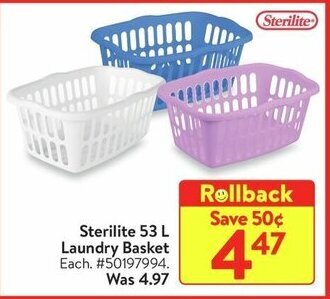Walmart Sterilite 53 L Laundry Basket offer
