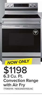 Leon's Samsung stainless steel freestanding electric fan convection range with air fry and wi-fi (6.3 cu.ft) - ne63a6511ss/ac offer