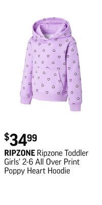 Sport Chek Ripzone toddler girls' 2-6 all over print poppy heart hoodie offer