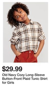 Old Navy Old navy cozy long-sleeve button-front plaid tunic shirt for girls offer