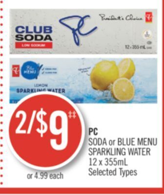 Shoppers Drug Mart Pc soda or blue menu sparkling water offer