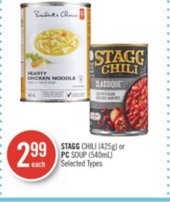 Shoppers Drug Mart Stagg chili (425g) or pc soup (540ml) offer
