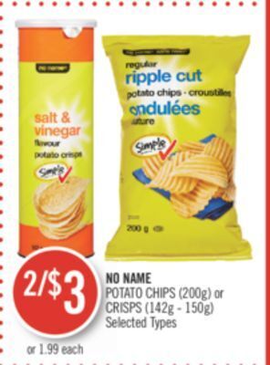 Shoppers Drug Mart No name potato chips (200g) or crisps (142g - 150g) offer