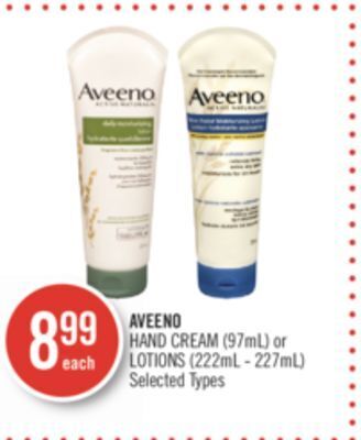 Shoppers Drug Mart Aveeno hand cream (97ml) or lotions (222ml - 227ml) offer