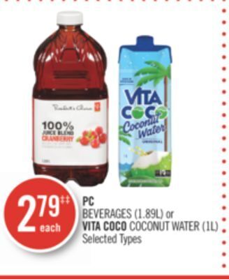 Shoppers Drug Mart Pc beverages (1.89l) or vita coco coconut water (1l) offer