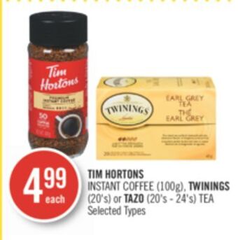 Shoppers Drug Mart Tim hortons instant coffee (100g), twinings (20's) or tazo (20's - 24's) tea offer