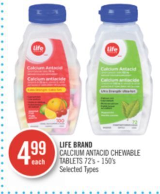 Shoppers Drug Mart Life brand calcium antacid chewable tablets offer