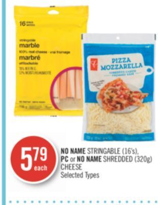 Shoppers Drug Mart No name stringable (16's), pc or no name shredded (320g) cheese offer