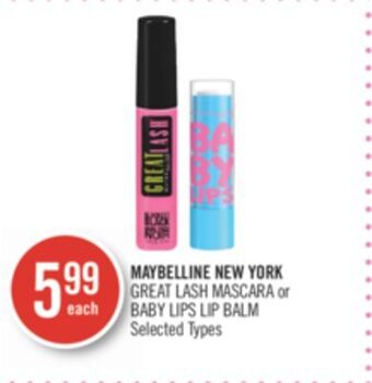 Shoppers Drug Mart Maybelline new york great lash mascara or baby lips lip balm offer