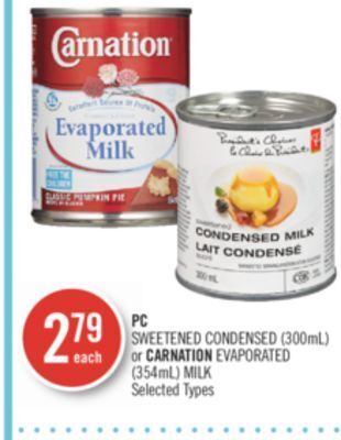 Shoppers Drug Mart Pc sweetened condensed (300ml) or carnation evaporated (354ml) milk offer