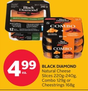 Rexall Black diamond natural cheese slices 220g-240g, combo 129g or cheestrings 168g offer