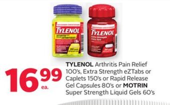 Rexall Tylenol arthritis pain relief 100' s, extra strength eztabs or caplets 150' s or rapid release gel capsules 80' s or motrin s offer
