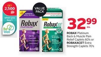 Rexall Robax platinum back & muscle pain relief caplets 60' s or robaxacet extra strength caplets 70' s offer