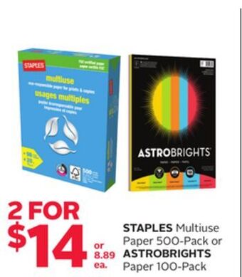 Rexall Staples multiuse paper 500-pack or astrobrights paper 100-pack offer