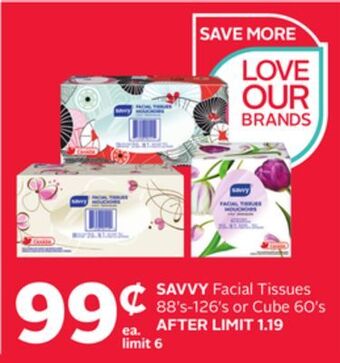 Rexall Savvy facial tissues 88's-126's or cube 60's offer
