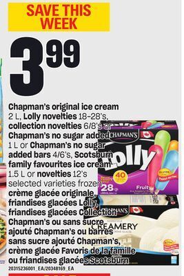 Independent City Market Crème glacée originale, friandises glacées lolly, friandises glacées collection chapman's ou sans sucre ajouté chapman's ou b offer