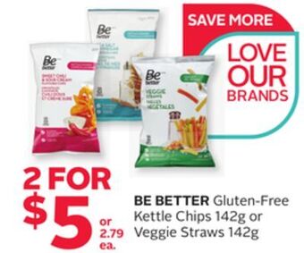 Rexall Be better gluten-free kettle chips 142g or veggie straws 142g offer