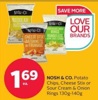 Rexall Nosh & co. potato chips, cheese stix or sour cream & onion rings offer