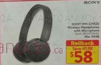 Walmart SONY WH-CH520 Wireless Headphones with Microphone offer