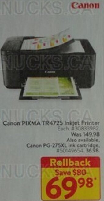Walmart Canon PIXMA TR4725 Inkjet Printer offer