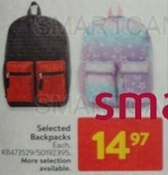 Walmart Selected Backpacks offer
