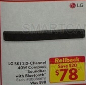 Walmart LG SK1 2.0-Channel 40W Compact Soundbar with Bluetooth offer