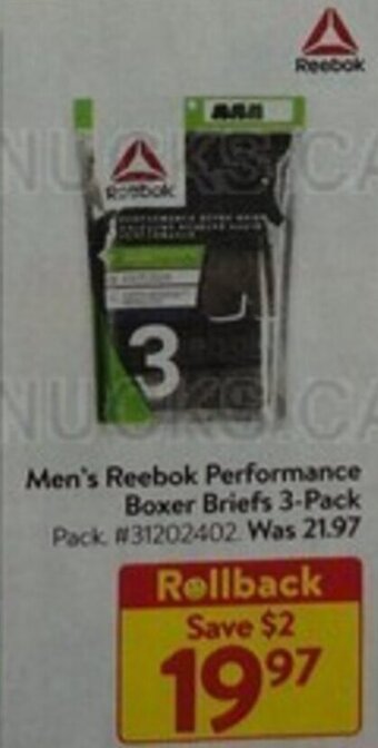 Walmart Reebok Men's Reebok Men's Reebok Performance Boxer Briefs 3-Pack offer