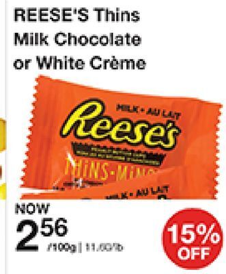 Bulk Barn Reese's thins milk chocolate or white crème offer