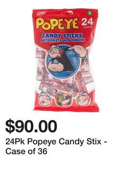 Dollarama 24pk popeye candy stix - case of 36 offer