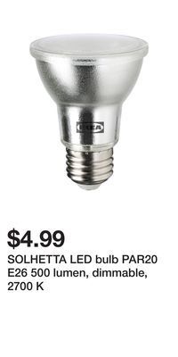 IKEA Solhetta led bulb par20 e26 500 lumen, dimmable, 2700 k offer
