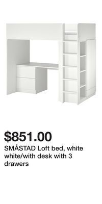 IKEA Småstad loft bed, white white/with desk with 3 drawers offer