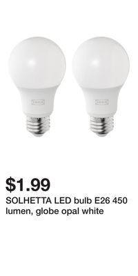 IKEA Solhetta led bulb e26 450 lumen, globe opal white offer